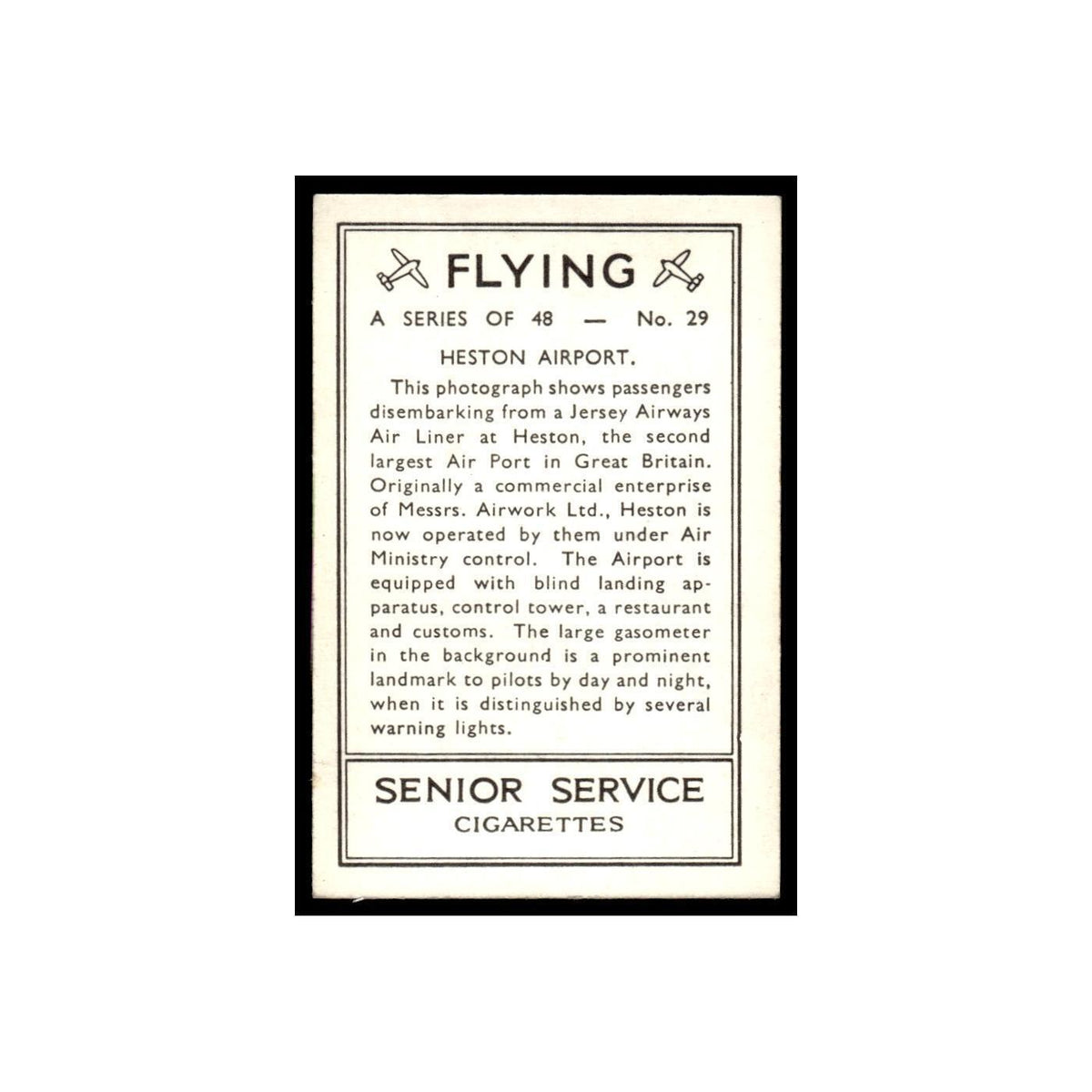 Heston Airport 1938 Senior Service Flying #29 Tobacco Card VG