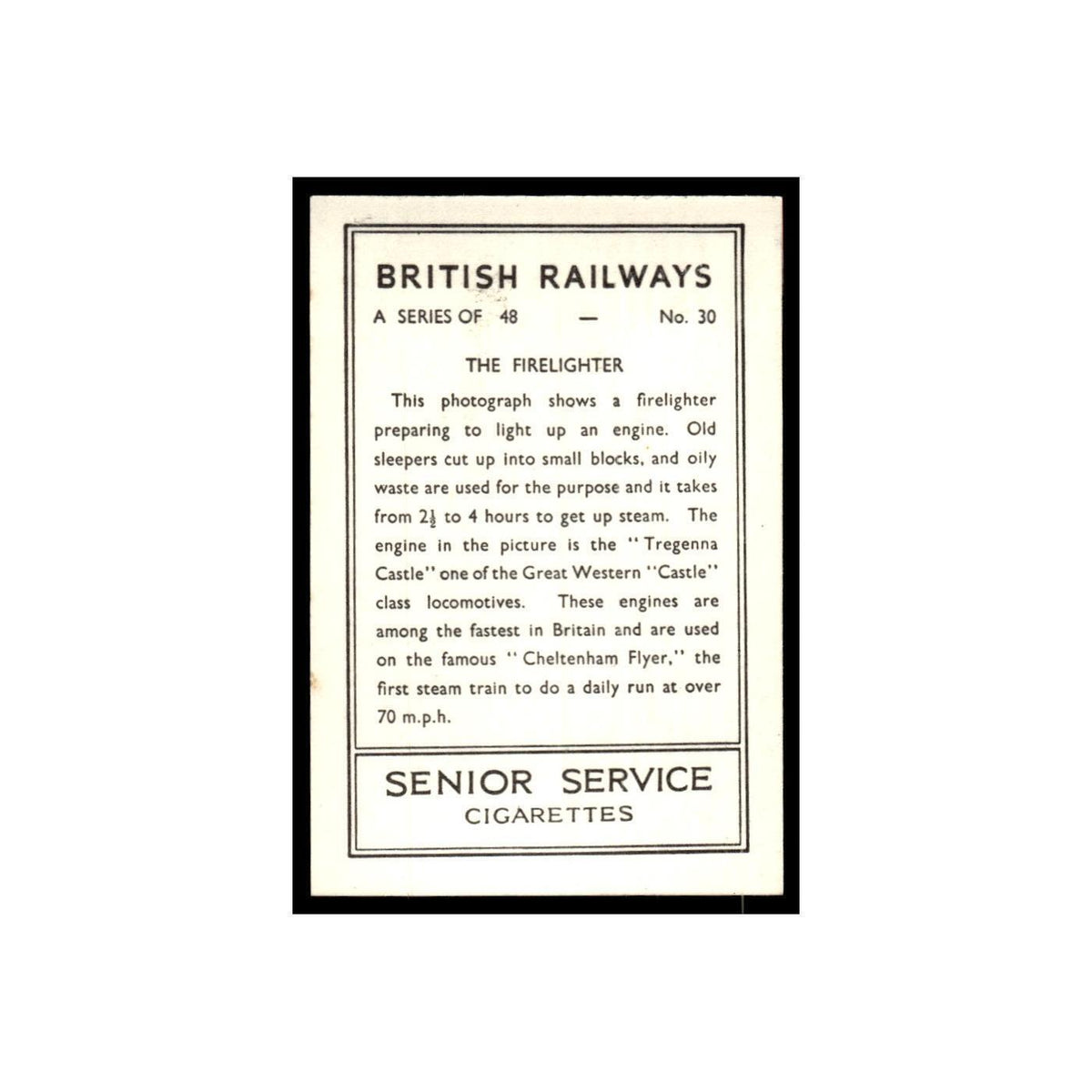 The Firelighter 1938 Senior Service British Railways #30 Tobacco Card VG