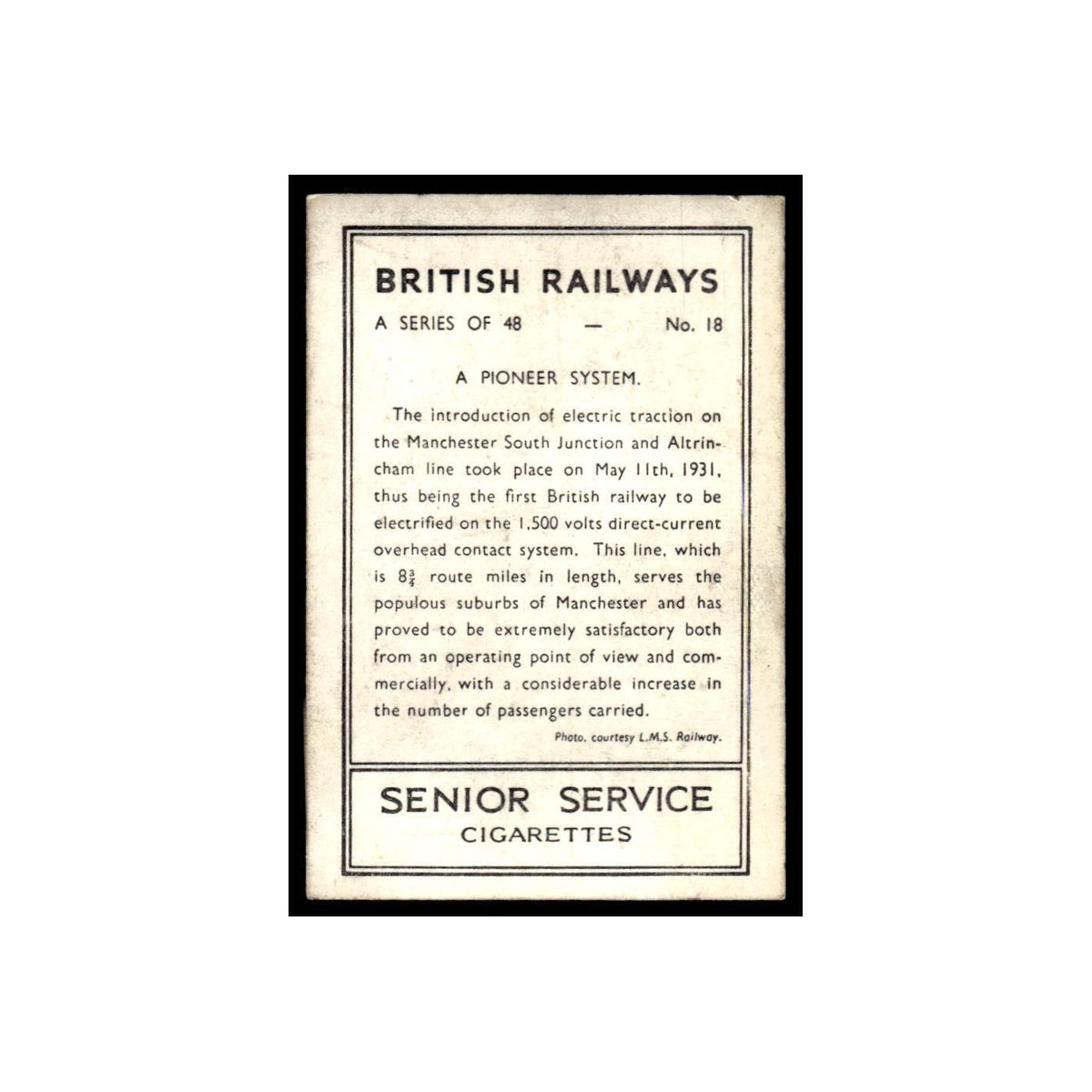 A Pioneer System 1938 Senior Service British Railways #18 Baseball Card VG