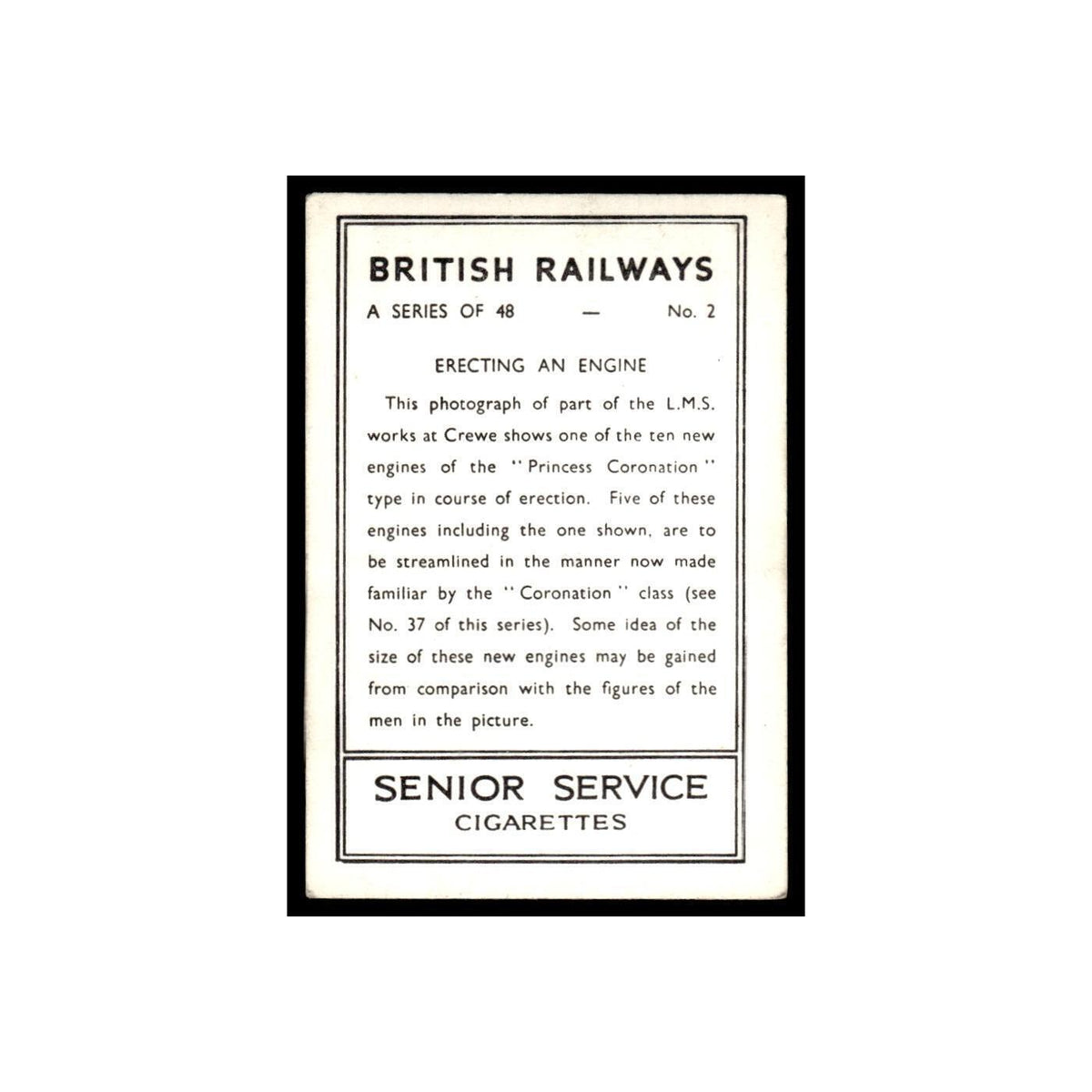 Erecting an Engine 1938 Senior Service British Railways #2 Tobacco Card VG