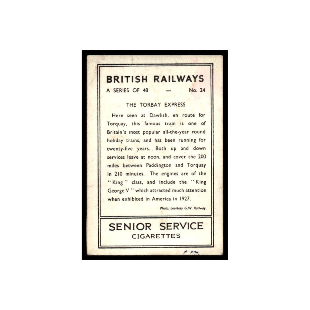 The Torbay Express 1938 Senior Service British Railways #24 Tobacco Card VG