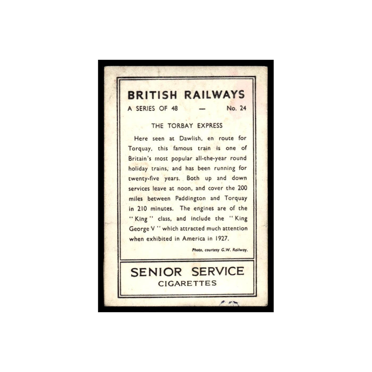 The Torbay Express 1938 Senior Service British Railways #24 Tobacco Card VG