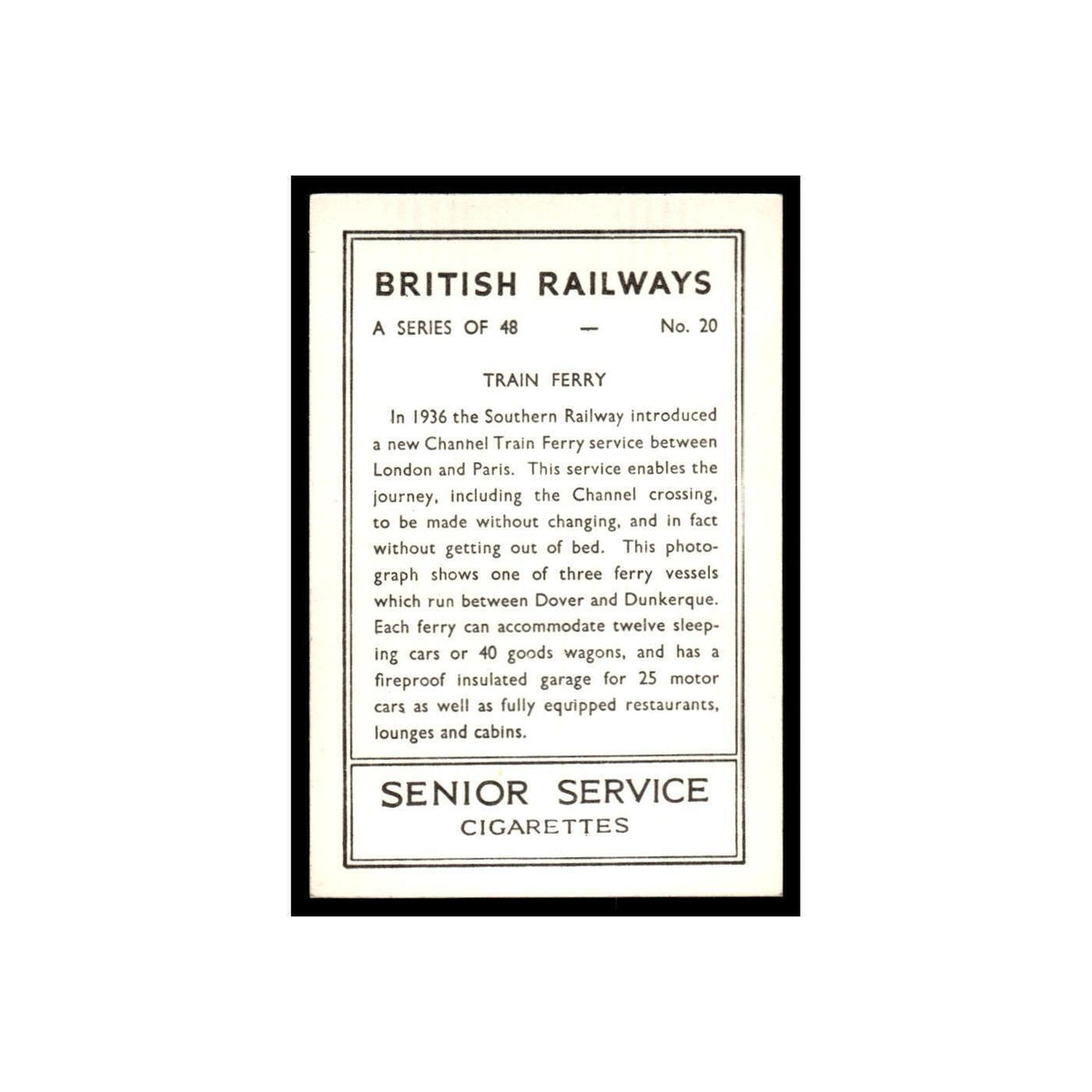 Train Ferry 1938 Senior Service British Railways #20 Tobacco Card VG