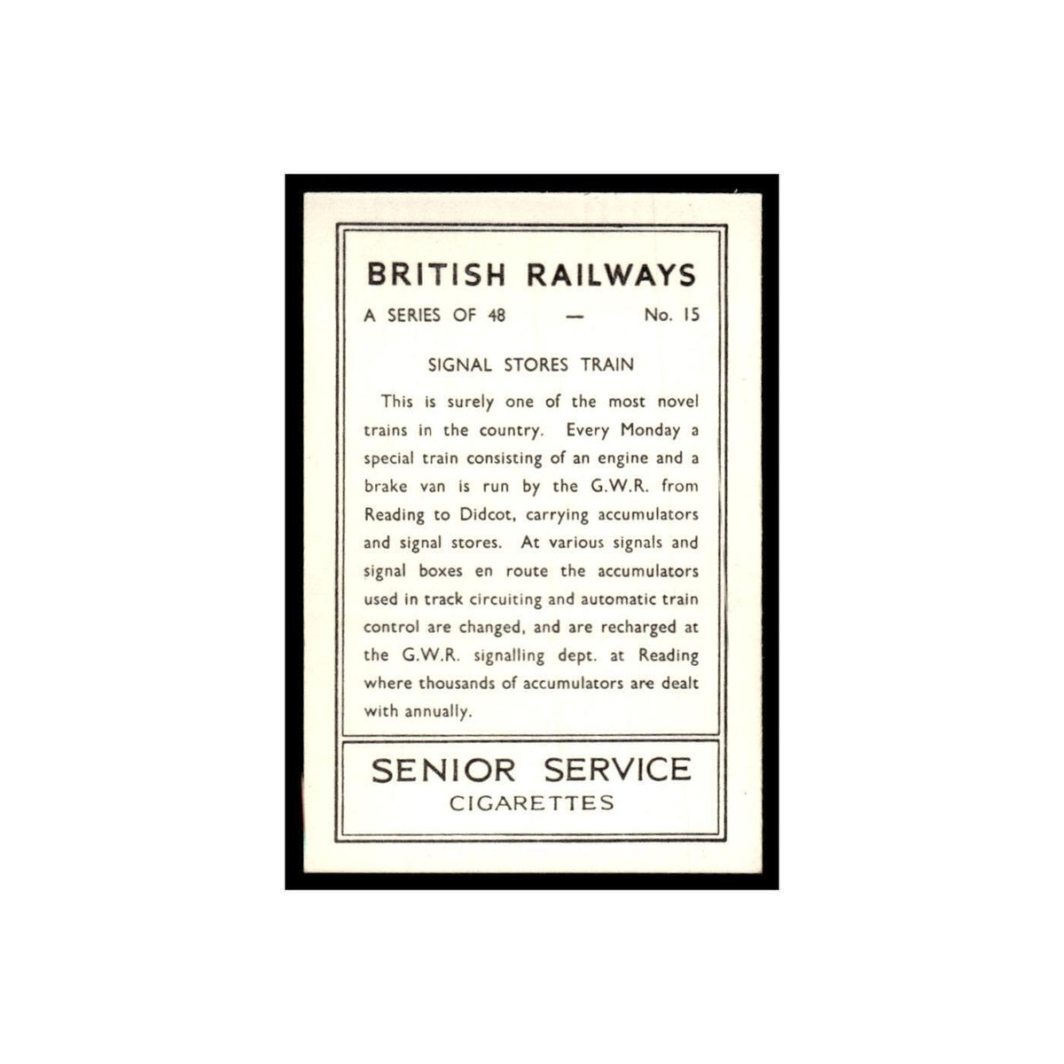 Signal Stores Train 1938 Senior Service British Railways #15 Tobacco Card VG