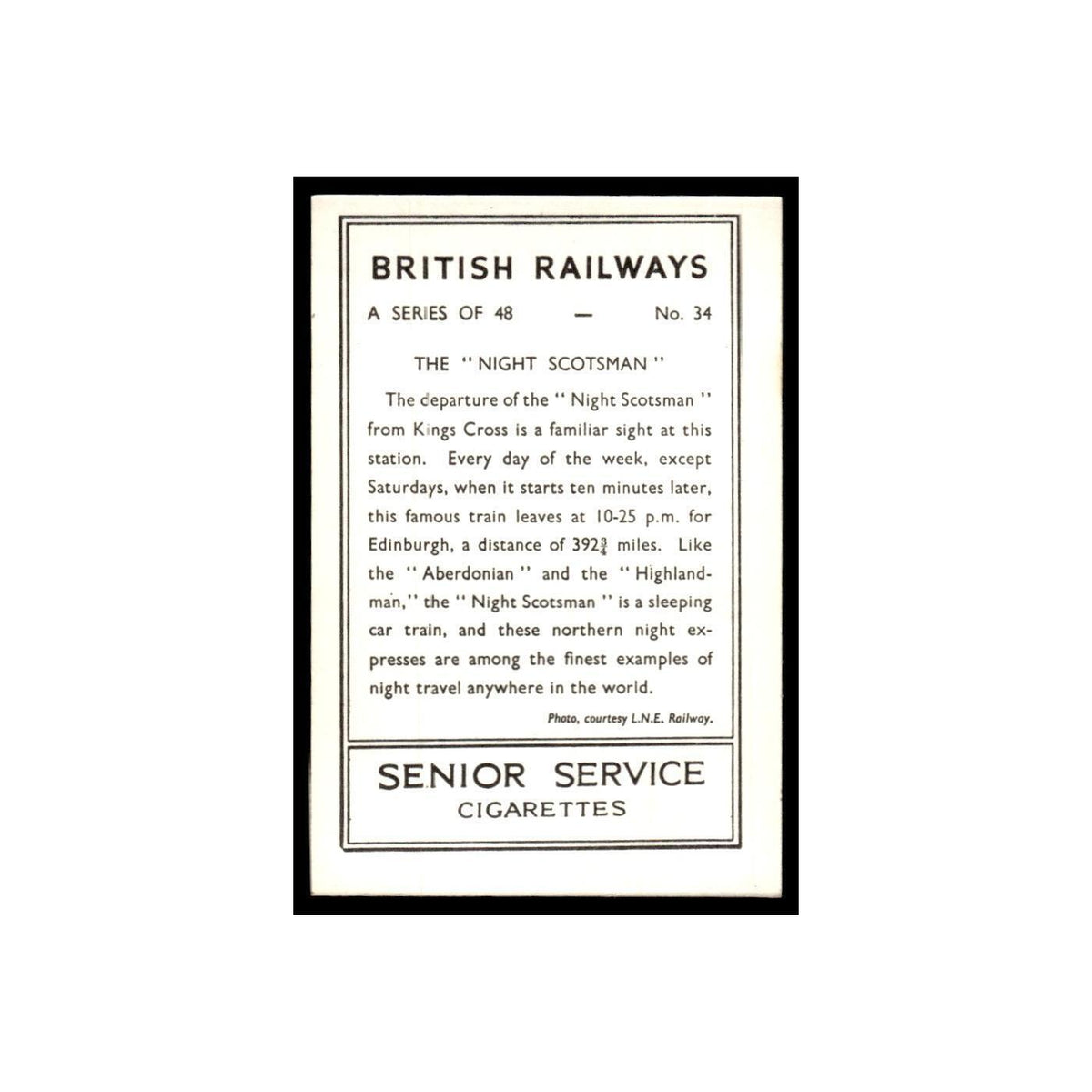The Night Scotsman 1938 Senior Service British Railways #34 Tobacco Card VG