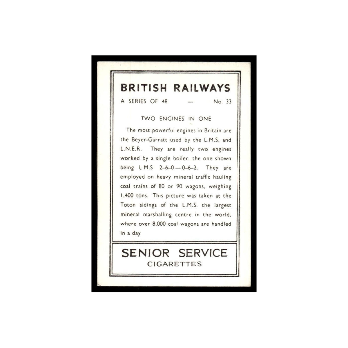 Two Engines In One 1938 Senior Service British Railways #33 Tobacco Card VG