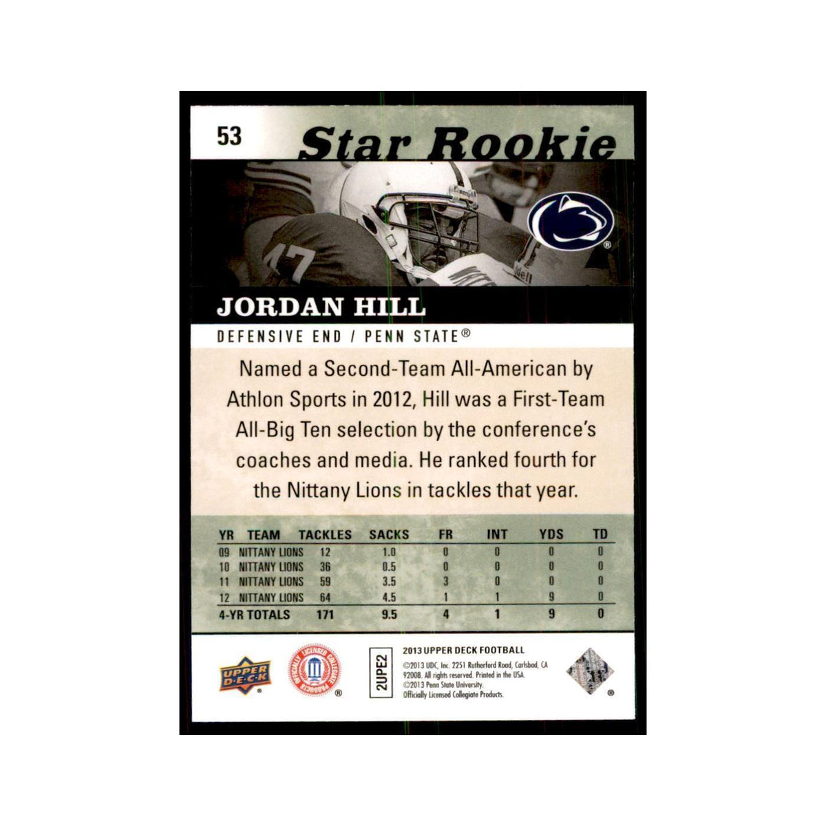 Jordan Hill 2013 Upper Deck #53 Football Cards Football Card NM