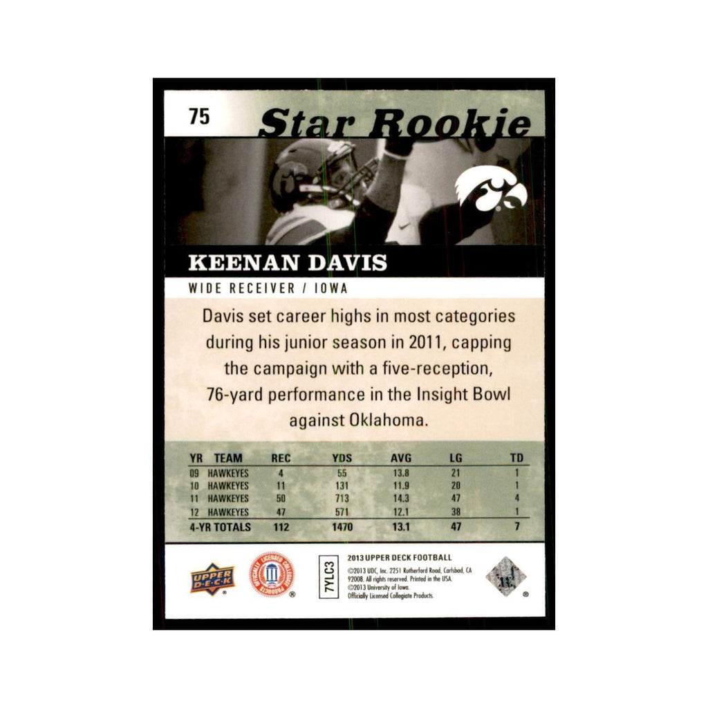 Keenan Davis Rookie 2013 Upper Deck #75 Football Cards Football Card NM