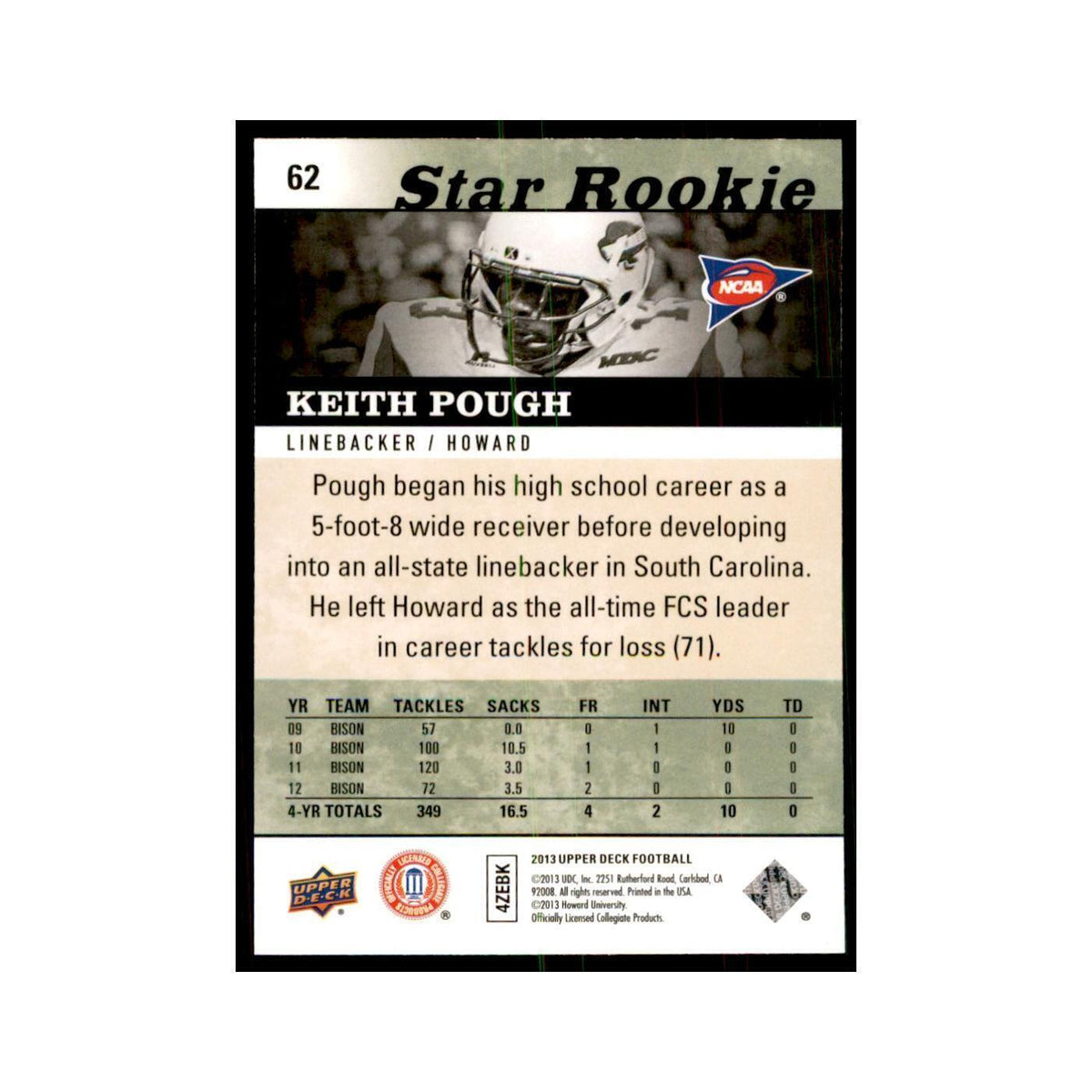 Keith Pough Rookie 2013 Upper Deck #62 Football Cards Football Card NM