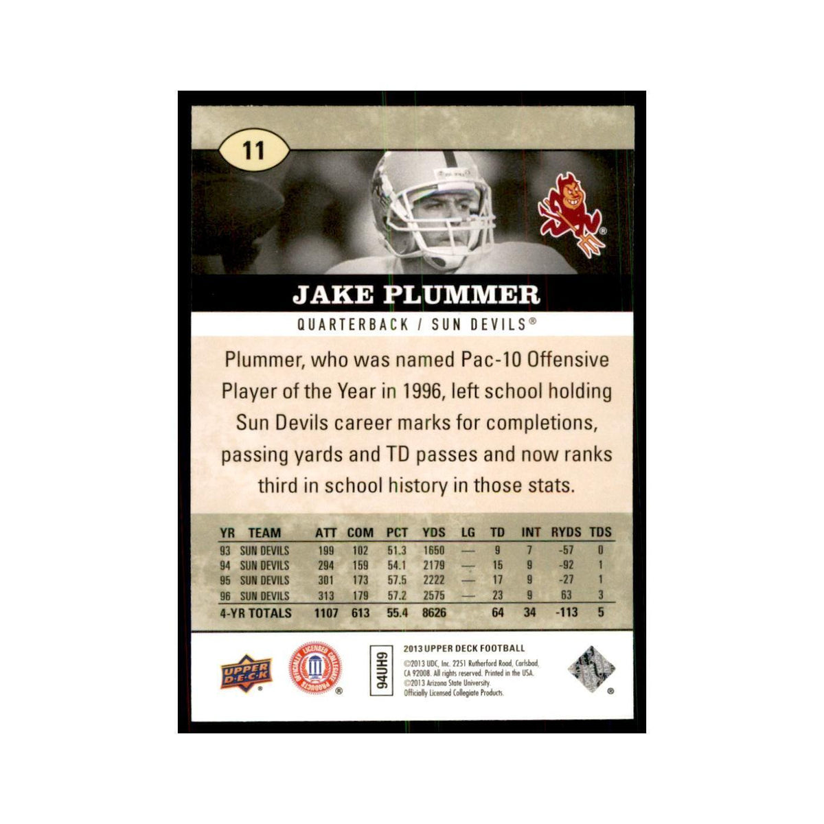 Jake Plummer 2013 Upper Deck #11 Football Cards Football Card NM