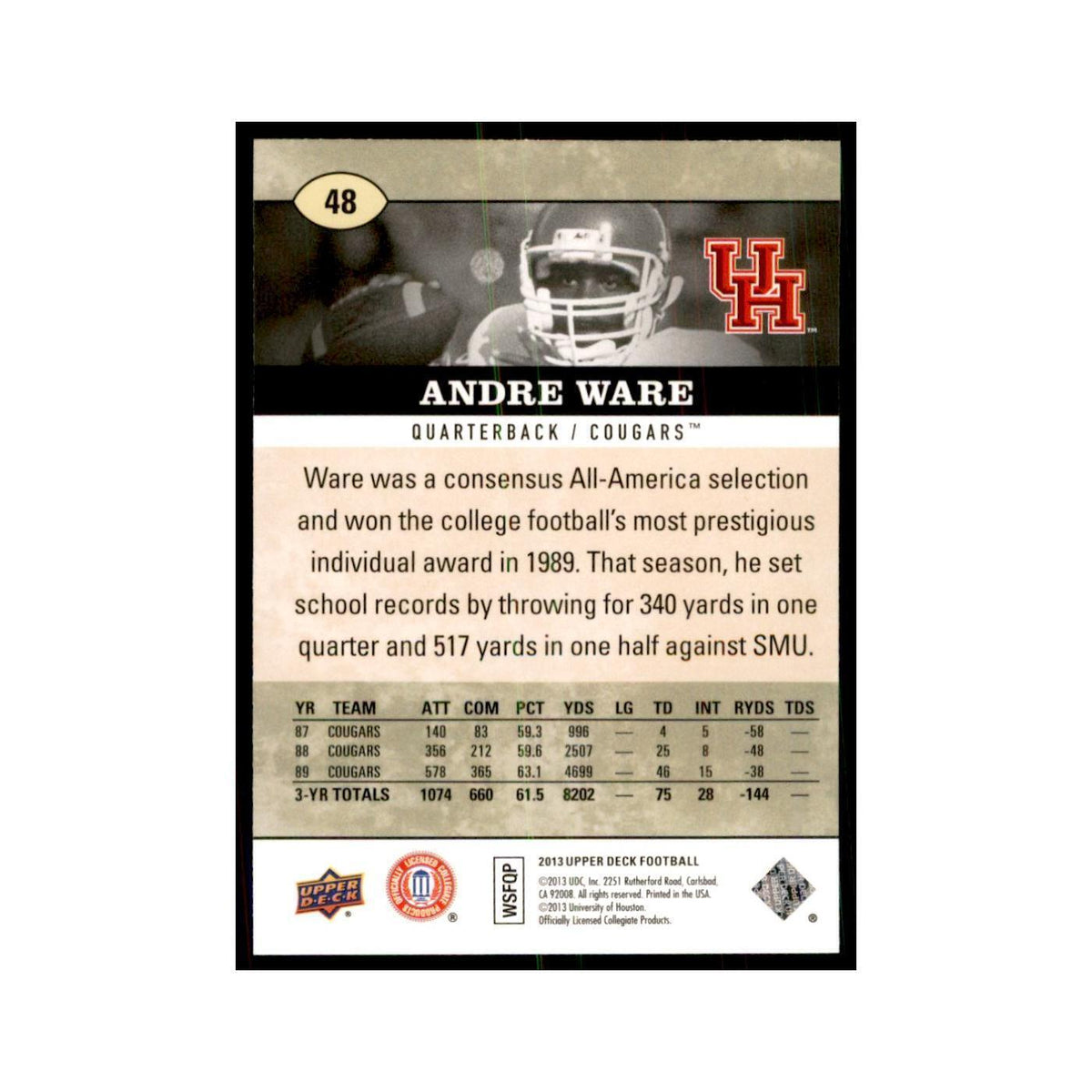Andre Ware 2013 Upper Deck #48 Football Cards Football Card NM