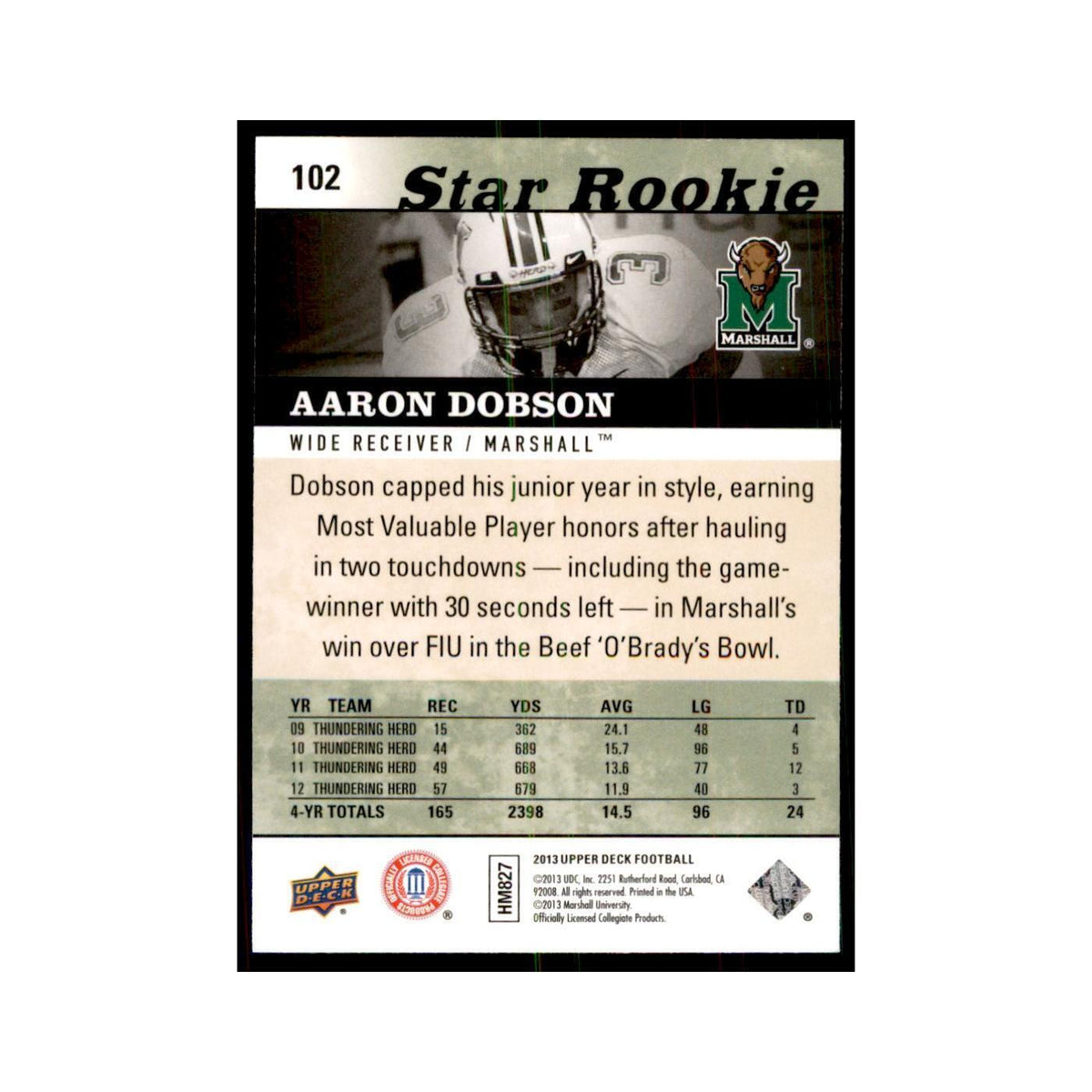 Aaron Dobson 2013 Upper Deck #102 Football Cards Football Card NM