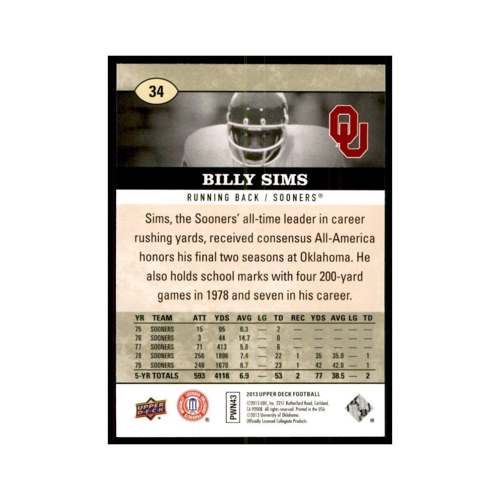 Billy Sims 2013 Upper Deck #34 Football Cards Football Card NM