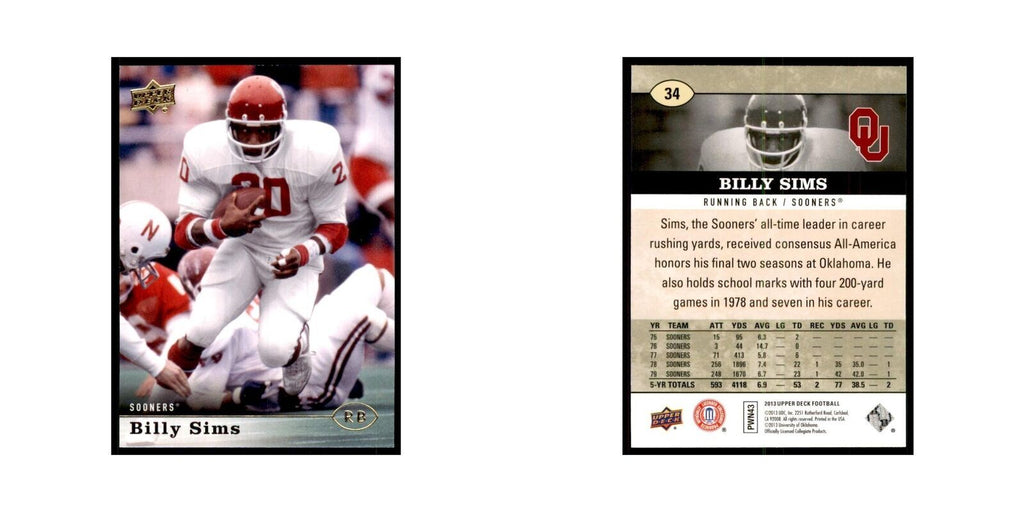 Billy Sims 2013 Upper Deck #34 Football Cards Football Card NM