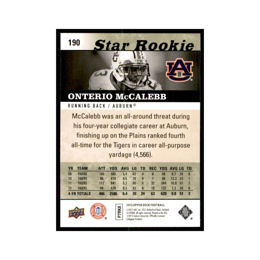 Onterio McCalebb Rookie 2013 Upper Deck #190 Football Cards Football Card NM