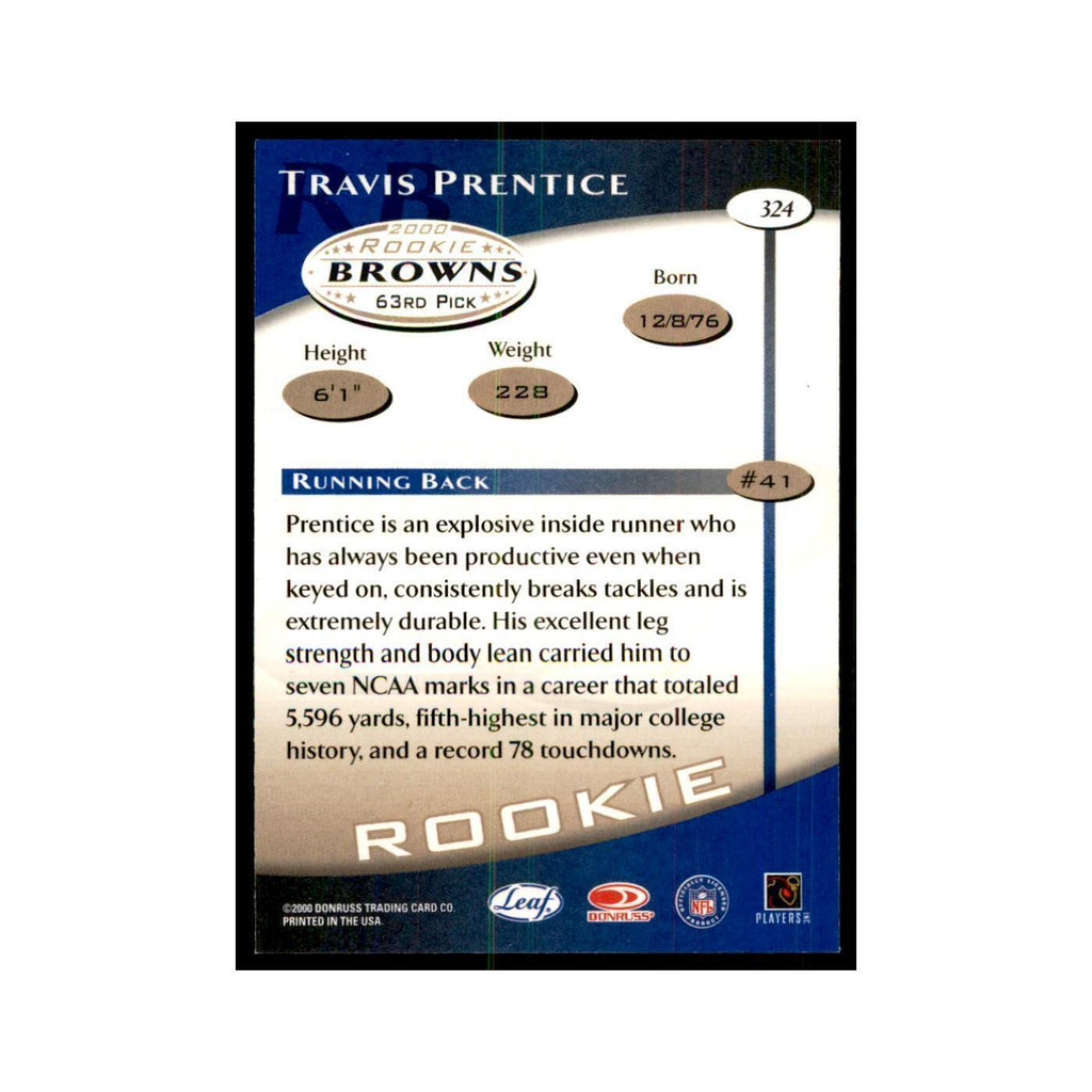 Travis Prentice Rookie 2000 Quantum Leaf #324 Football Cards Football Card NM