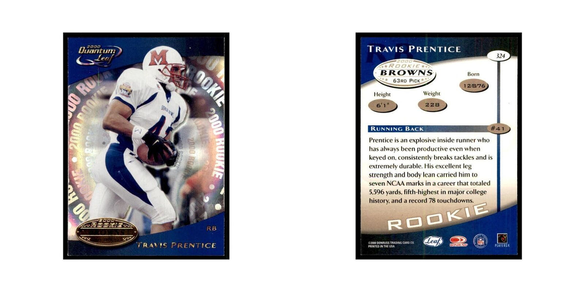 Travis Prentice Rookie 2000 Quantum Leaf #324 Football Cards Football Card NM