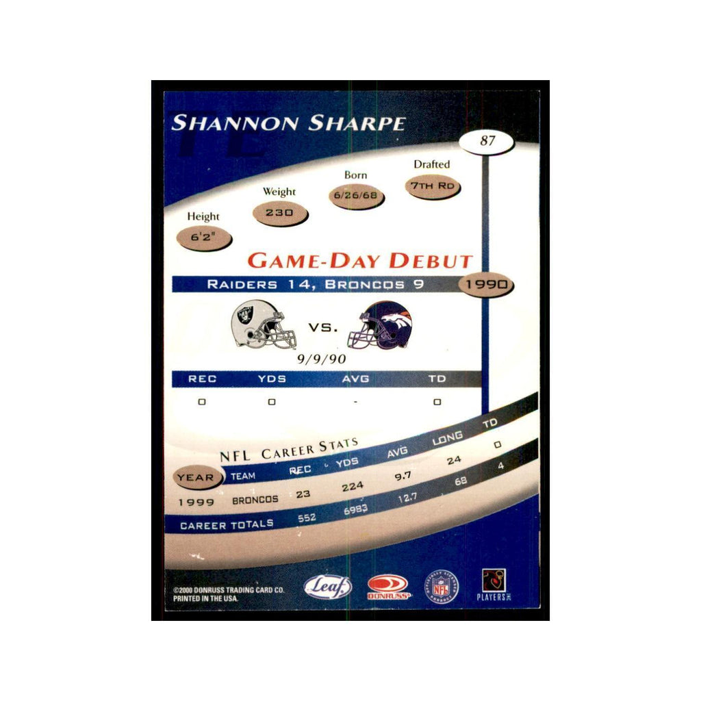 Shannon Sharpe 2000 Quantum Leaf #87 Football Cards Football Card NM
