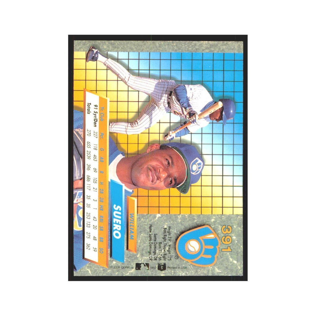 William Suero Rookie 1992 Fleer Ultra #391 Milwaukee Brewers Baseball Card NM