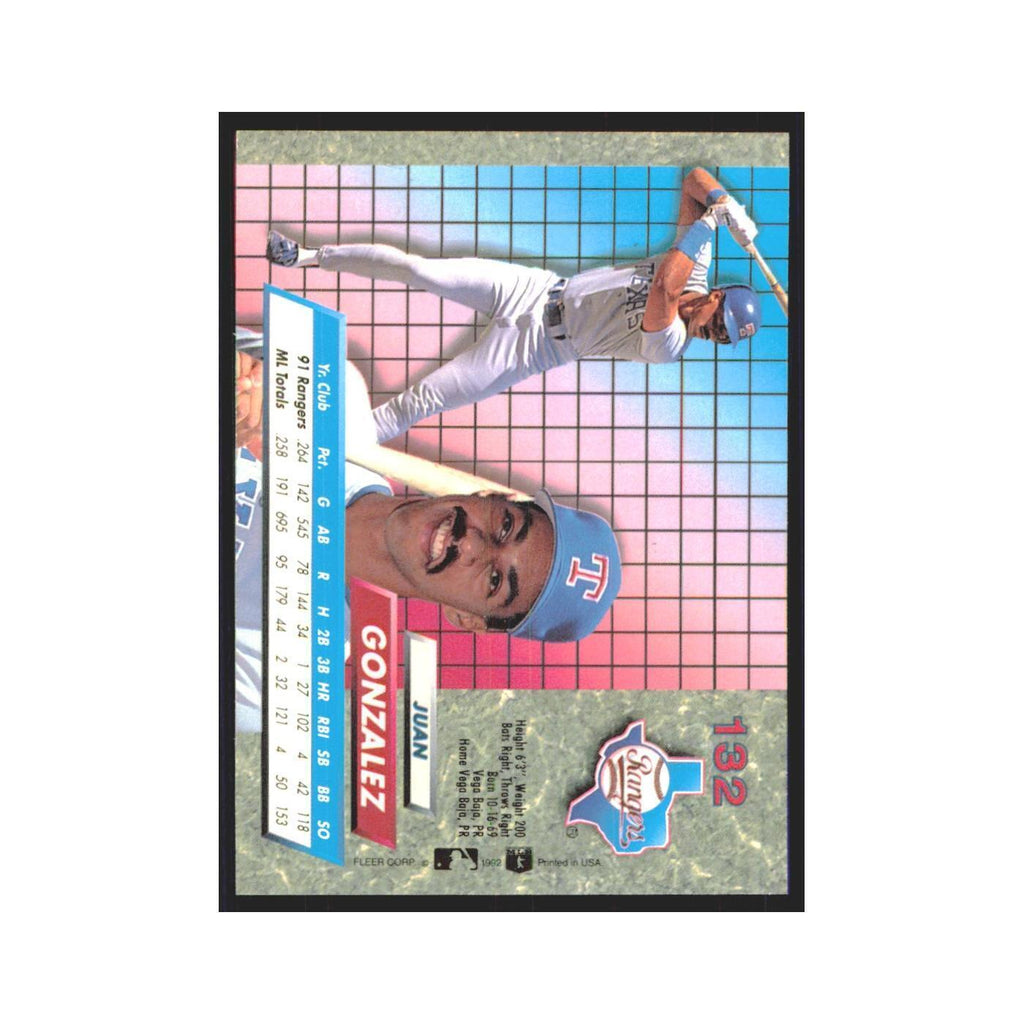 Juan Gonzalez 1992 Fleer Ultra #132 Texas Rangers Baseball Card NM