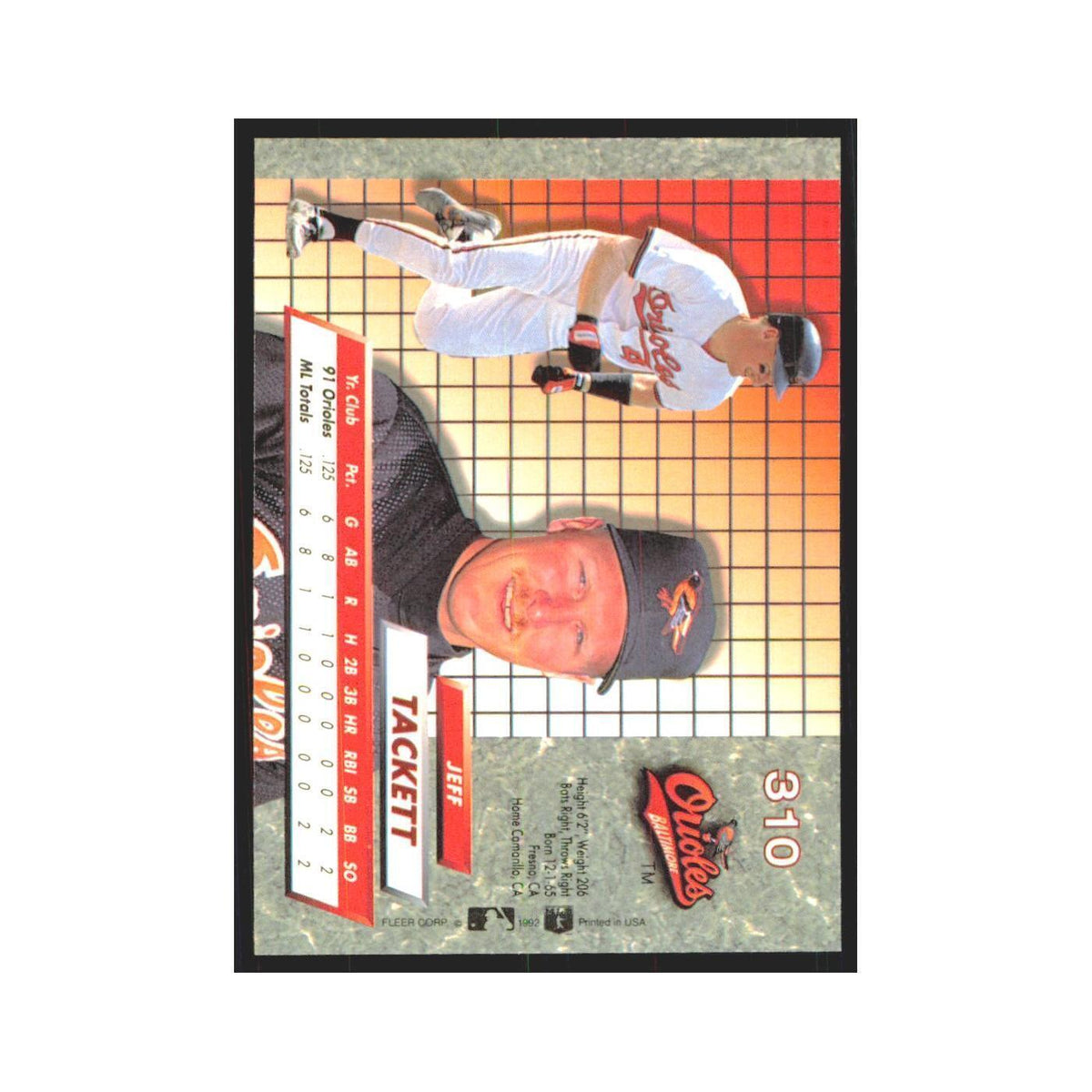 Jeff Tackett 1992 Fleer Ultra #310 Baltimore Orioles Baseball Card NM