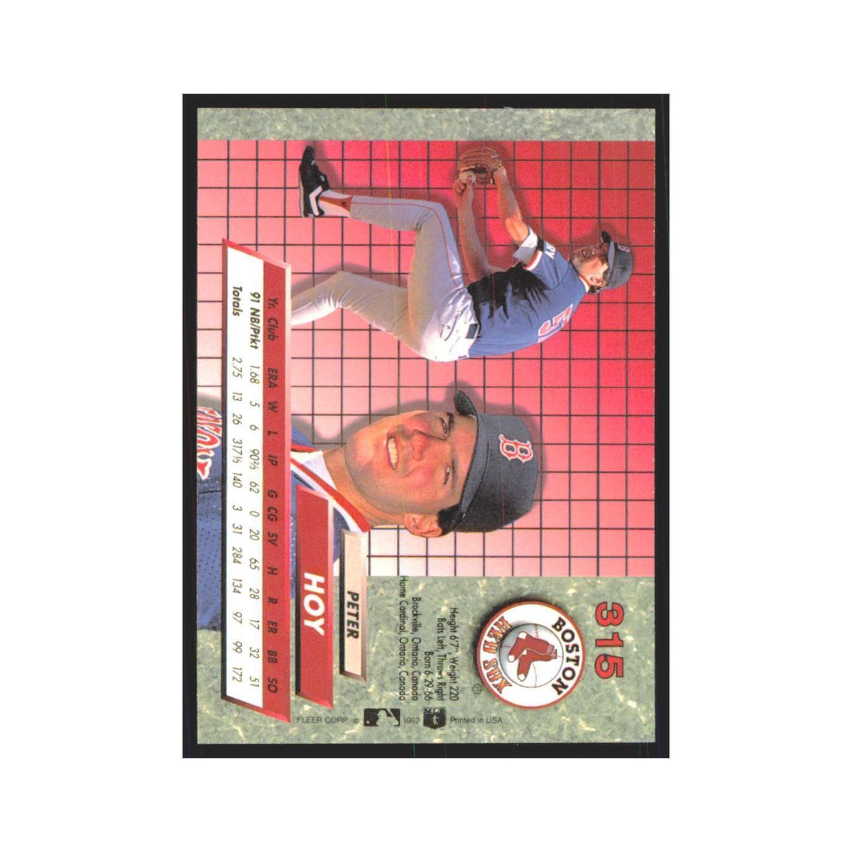 Peter Hoy Rookie 1992 Fleer Ultra #315 Boston Red Sox Baseball Card NM