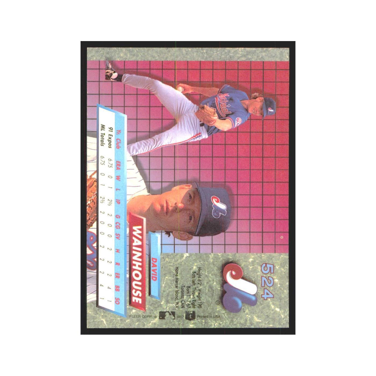 Dave Wainhouse 1992 Fleer Ultra #524 Montreal Expos Baseball Card NM