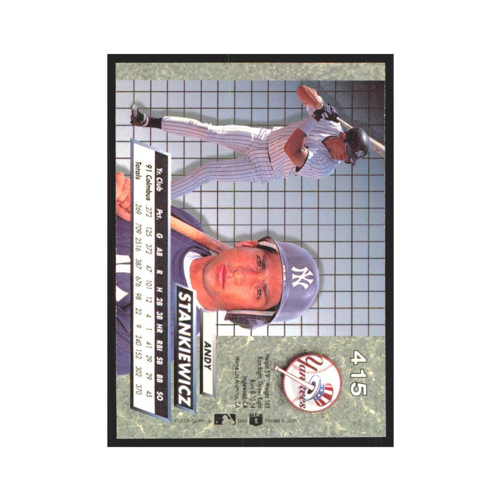 Andy Stankiewicz Rookie 1992 Fleer Ultra #415 New York Yankees Baseball Card NM