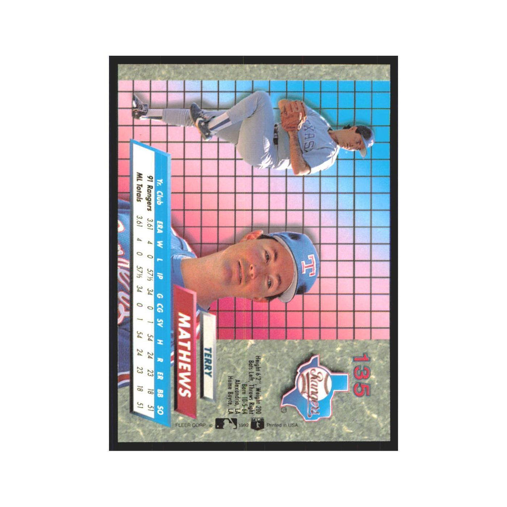 Terry Mathews Rookie 1992 Fleer Ultra #135 Texas Rangers Baseball Card NM