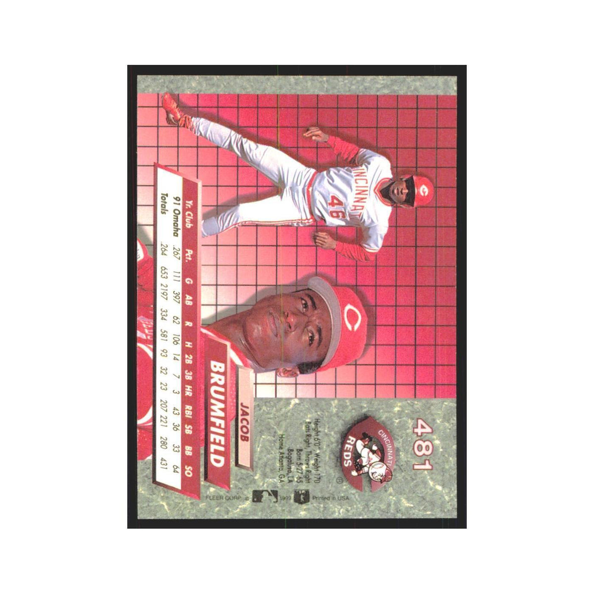 Jacob Brumfield Rookie 1992 Fleer Ultra #481 Cincinnati Reds Baseball Card NM