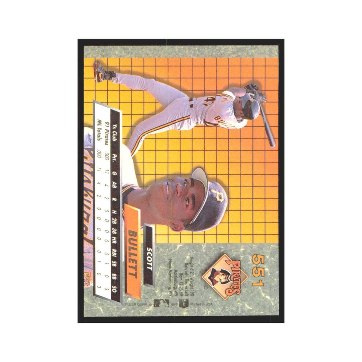 Scott Bullett Rookie 1992 Fleer Ultra #551 Pittsburgh Pirates Baseball Card NM