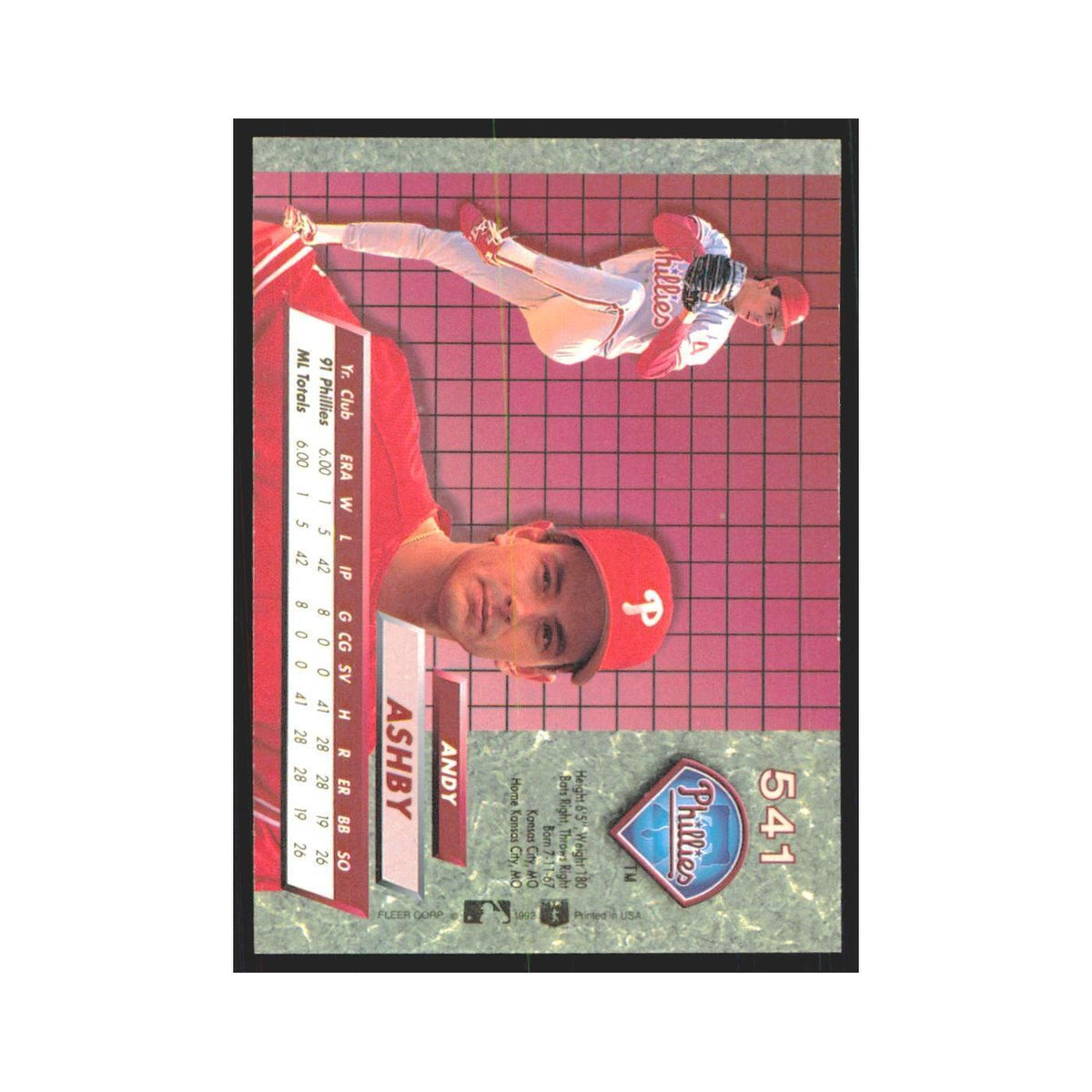 Andy Ashby Rookie 1992 Fleer Ultra #541 Philadelphia Phillies Baseball Card NM