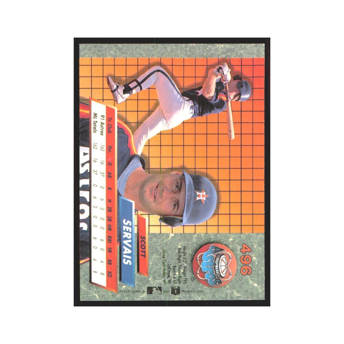 Scott Servais Rookie 1992 Fleer Ultra #496 Houston Astros Baseball Card NM