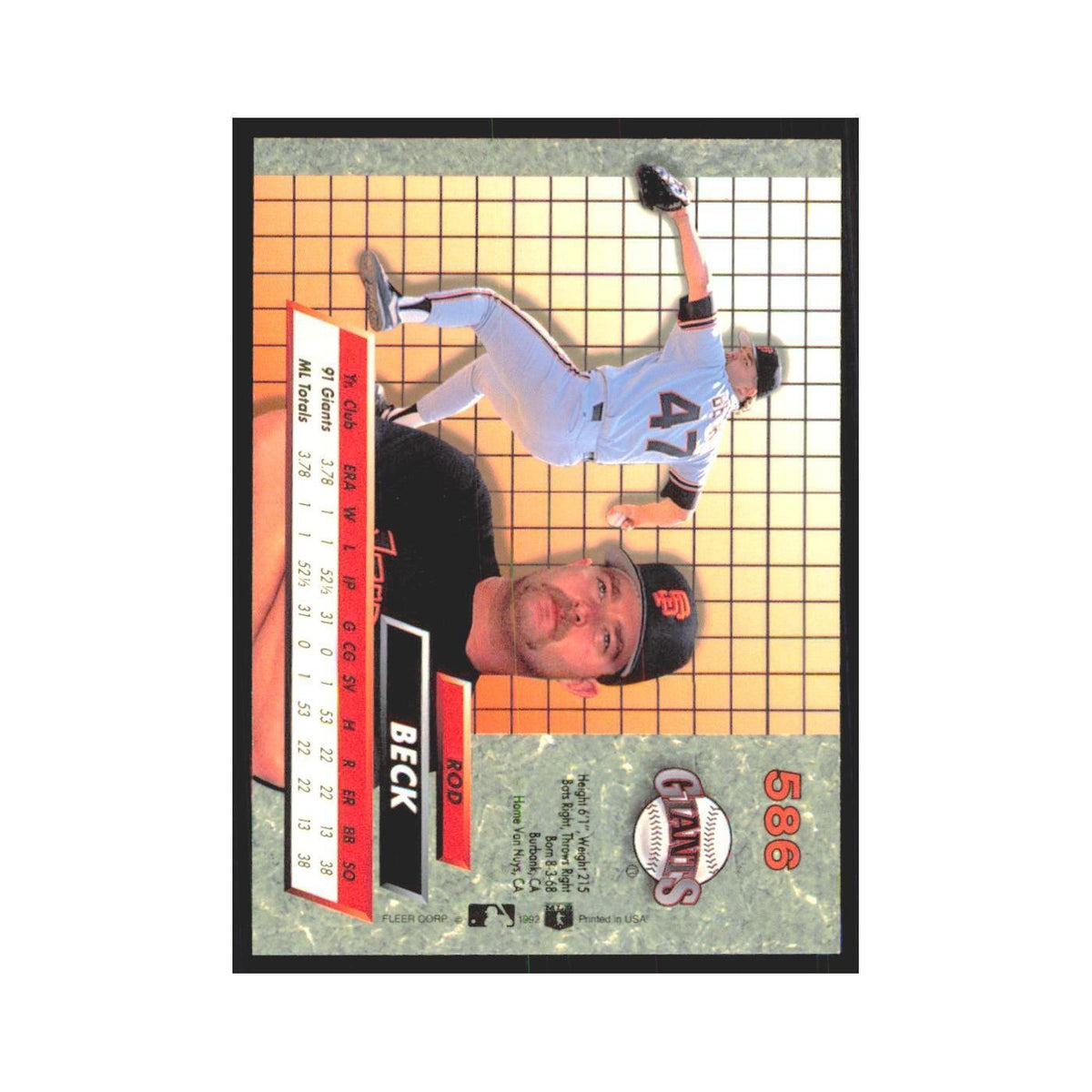 Rod Beck Rookie 1992 Fleer Ultra #586 San Francisco Giants Baseball Card NM