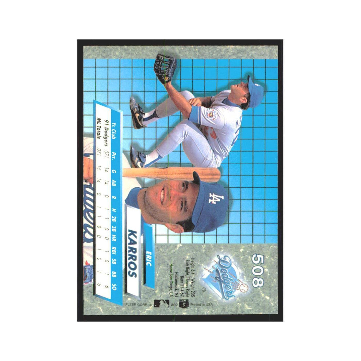 Eric Karros Rookie 1992 Fleer Ultra #508 Los Angeles Dodgers Baseball Card NM