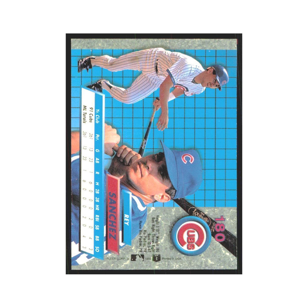 Rey Sanchez Rookie 1992 Fleer Ultra #180 Chicago Cubs Baseball Card NM