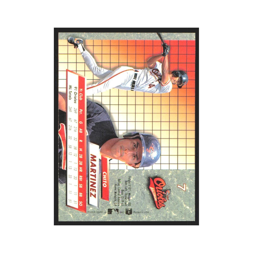 Chito Martinez Rookie 1992 Fleer Ultra #7 Baltimore Orioles Baseball Card NM