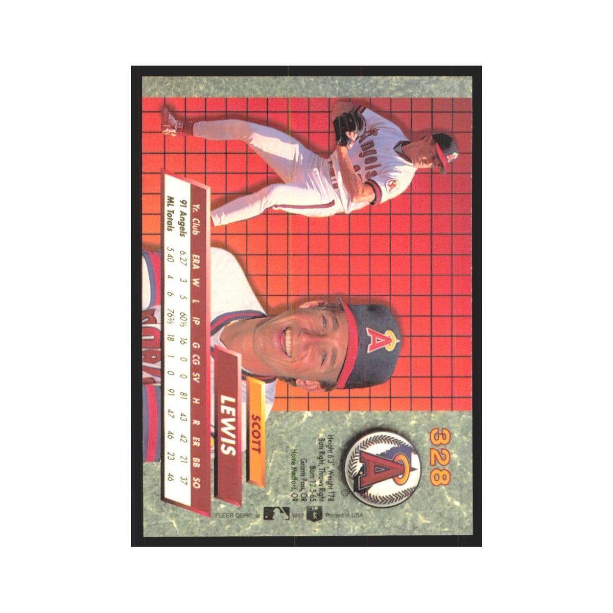 Scott Lewis Rookie 1992 Fleer Ultra #328 California Angels Baseball Card NM