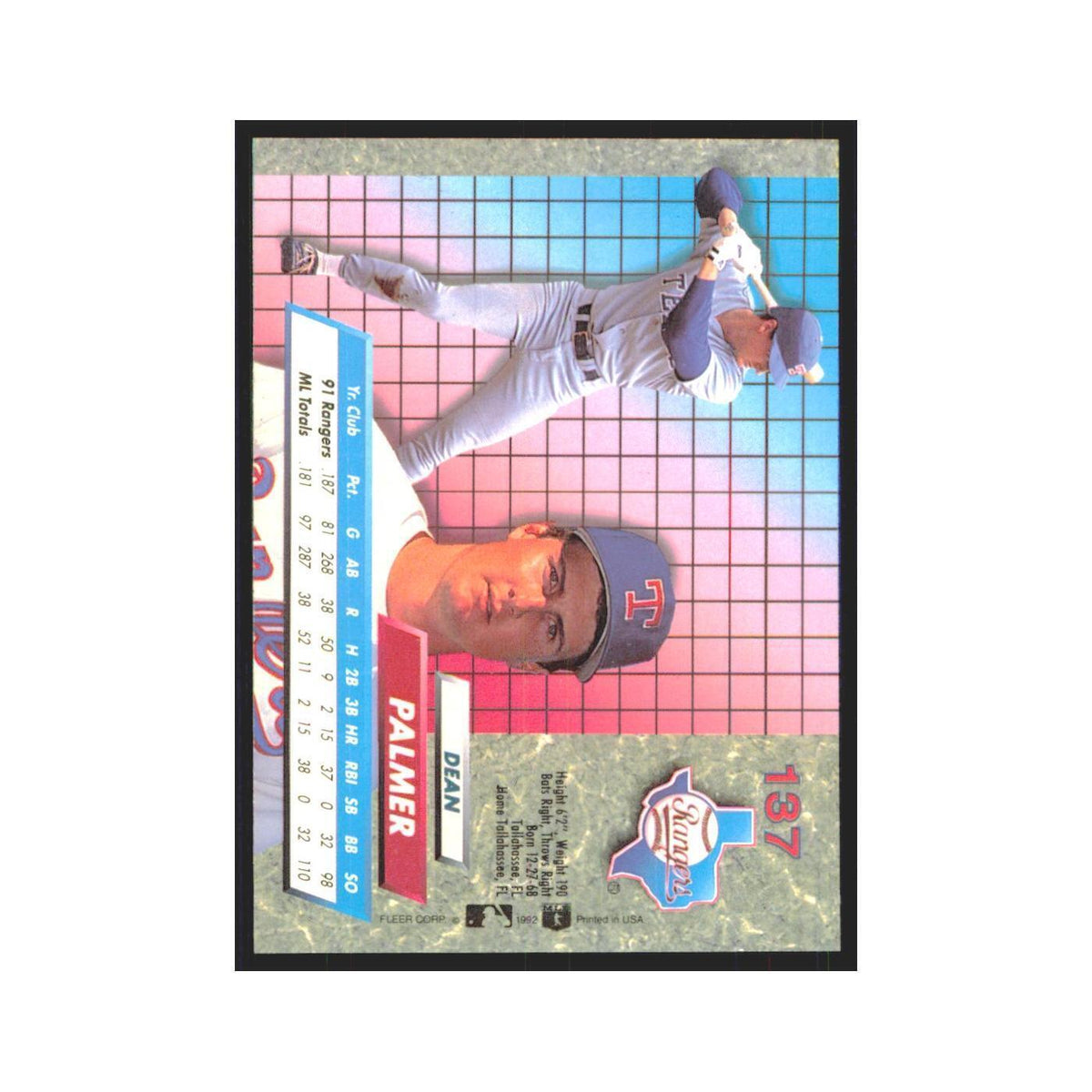 Dean Palmer Rookie 1992 Fleer Ultra #137 Texas Rangers Baseball Card NM