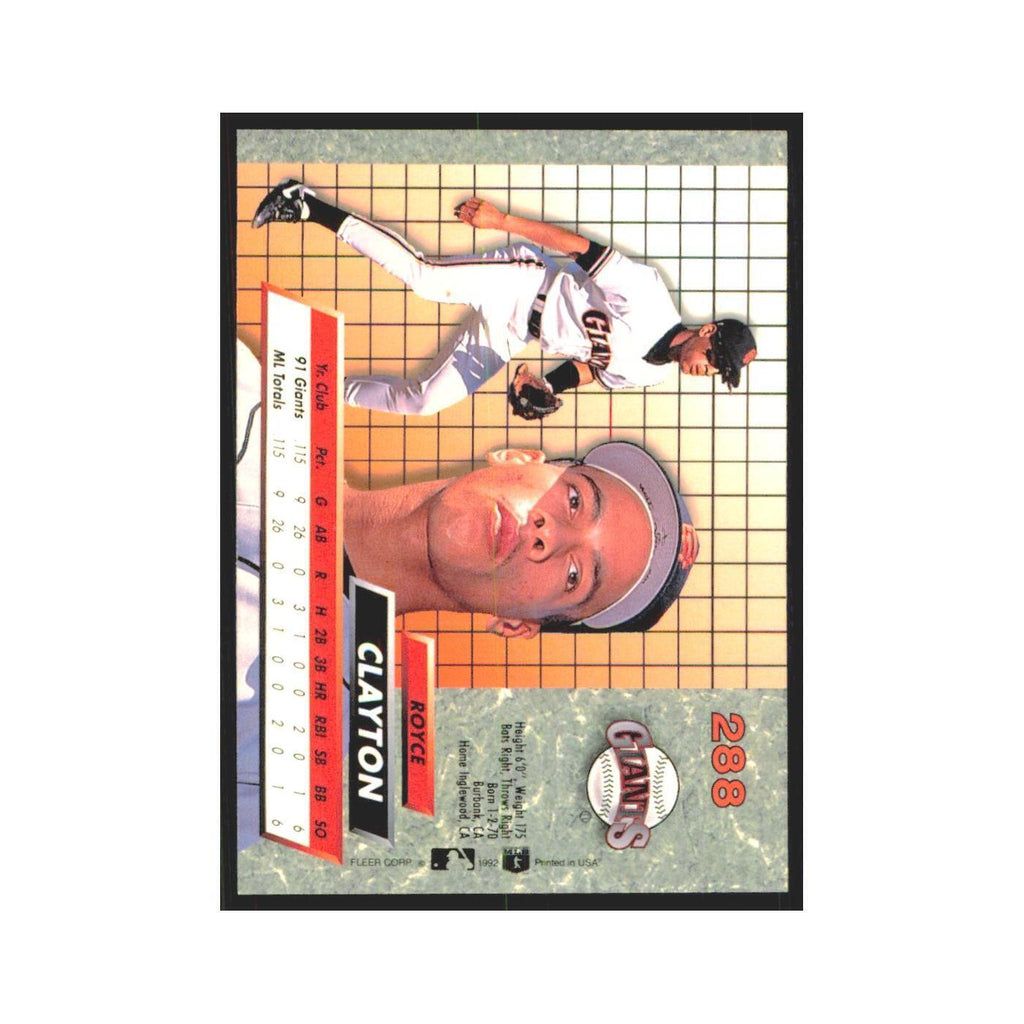 Royce Clayton Rookie 1992 Fleer Ultra #288 San Francisco Giants Baseball Card NM