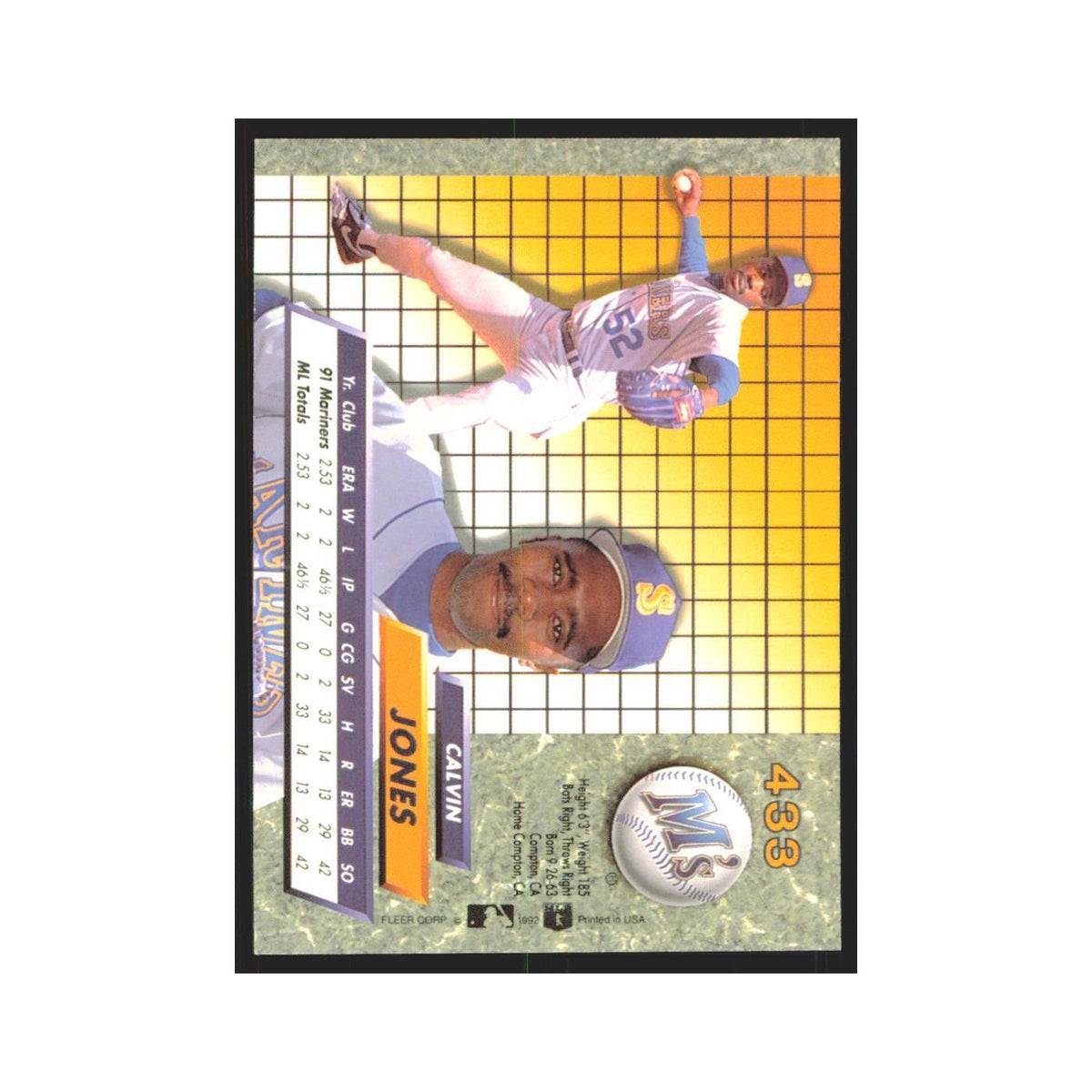 Calvin Jones Rookie 1992 Fleer Ultra #433 Seattle Mariners Baseball Card NM