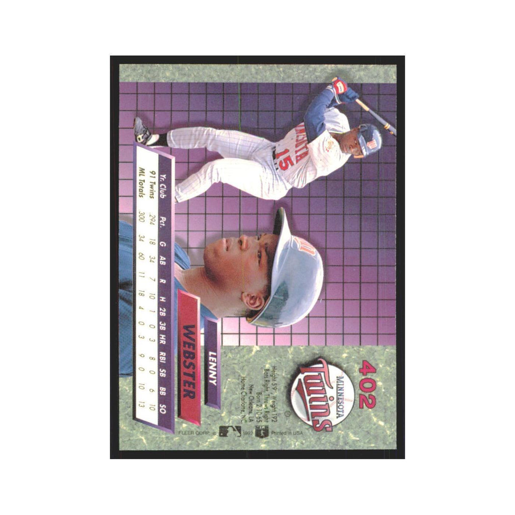 Lenny Webster Rookie 1992 Fleer Ultra #402 Minnesota Twins Baseball Card NM