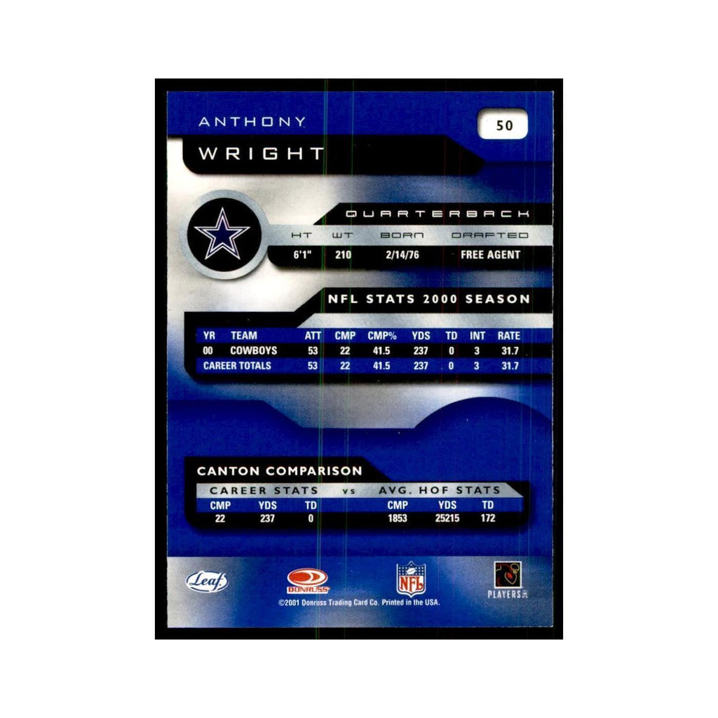 Anthony Wright 2001 Quantum Leaf #50 Football Cards Football Card NM