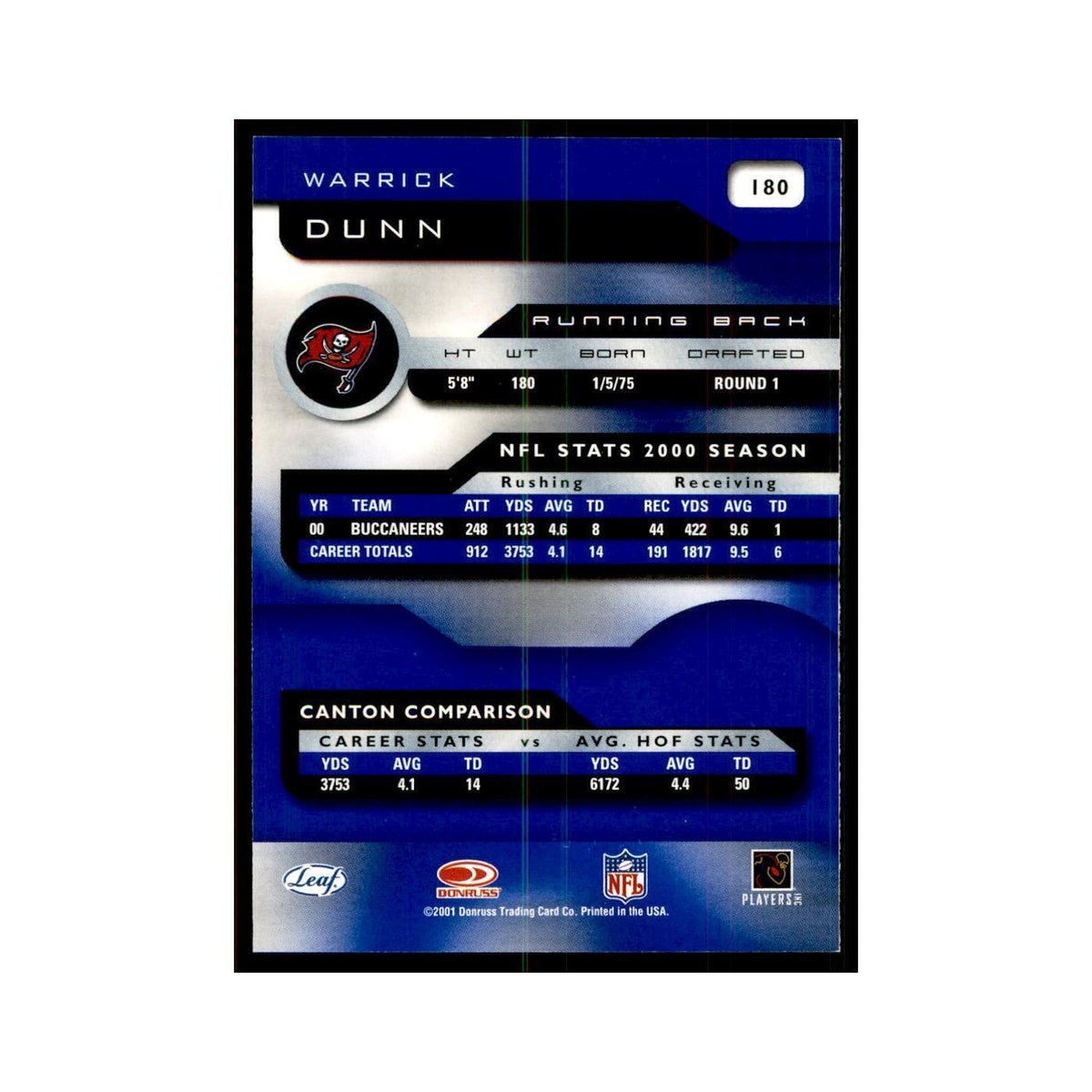 Warrick Dunn 2001 Quantum Leaf #180 Football Cards Football Card NM