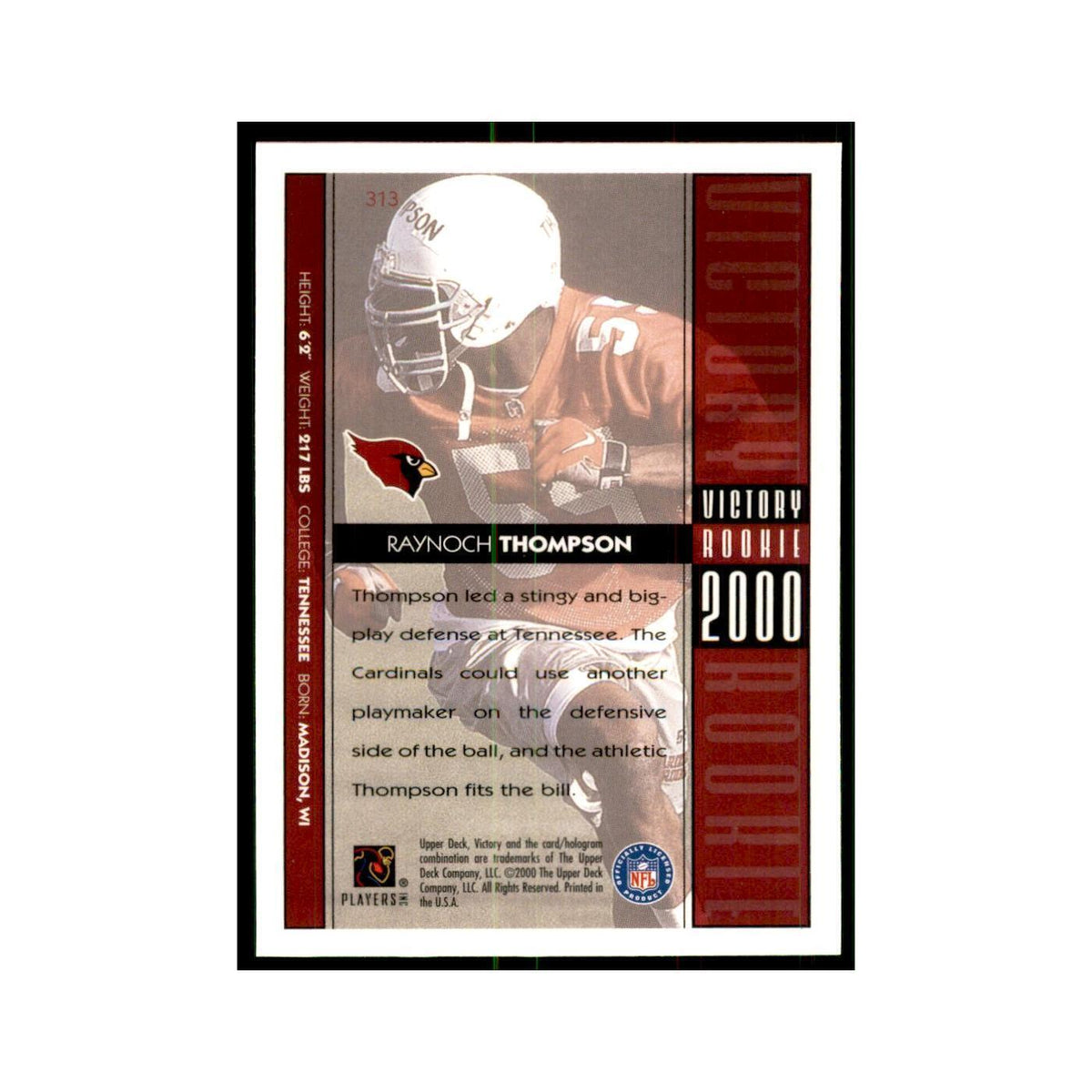 Raynoch Thompson 2000 Upper Deck Victory #313 Football Cards Football Card NM