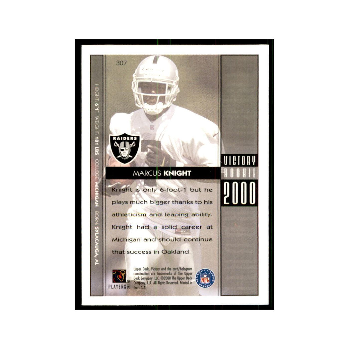 Marcus Knight 2000 Upper Deck Victory #307 Football Cards Football Card NM