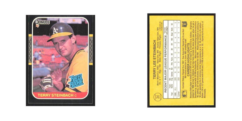 Terry Steinbach Rookie 1987 Donruss #34 Oakland Athletics Baseball Card NM