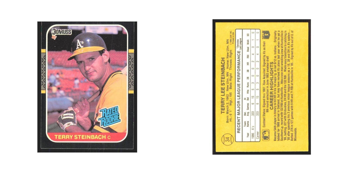 Terry Steinbach Rookie 1987 Donruss #34 Oakland Athletics Baseball Card NM