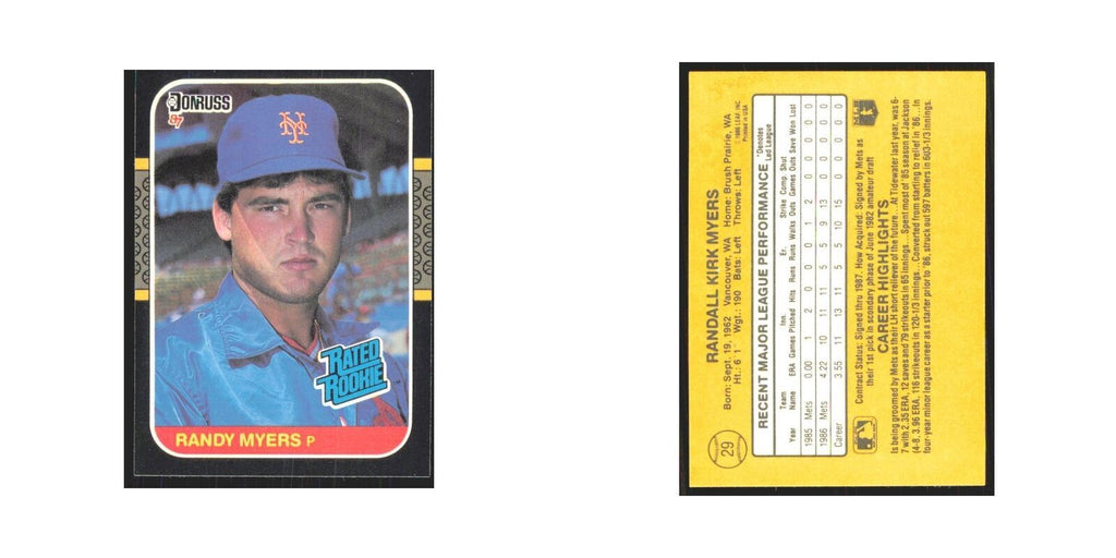 Randy Myers Rookie 1987 Donruss #29 New York Mets Baseball Card NM