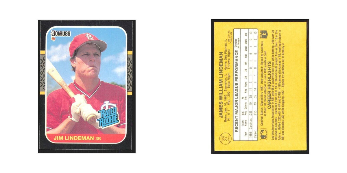 Jim Lindeman Rookie 1987 Donruss #37 St. Louis Cardinals Baseball Card NM